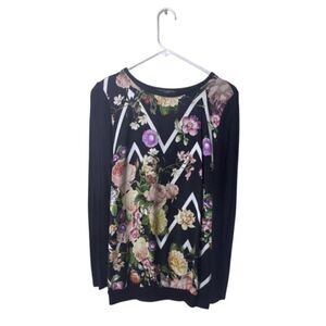 Pietro Brunelli Milano Floral Long-Sleeve Top XS Black/Multicolor Made In Italy